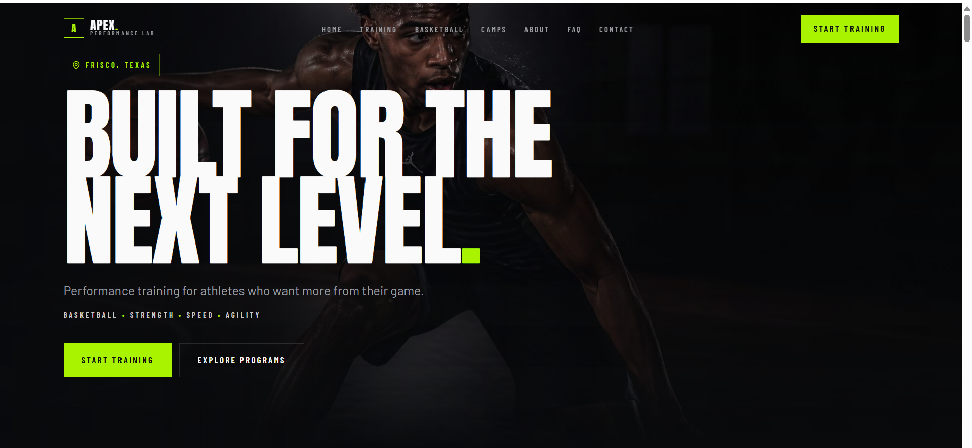 APEX Performance Lab concept website homepage design