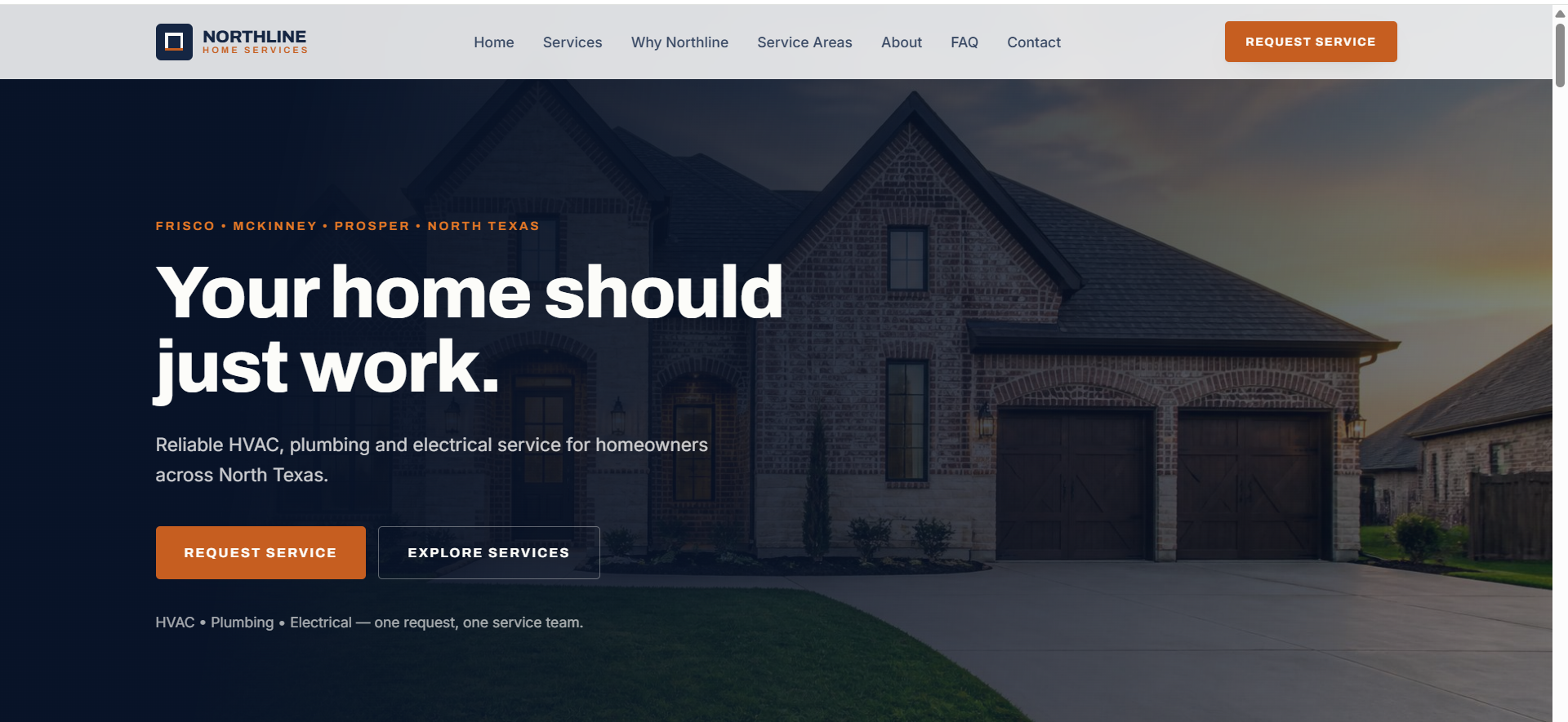 Northline Home Services concept website homepage design